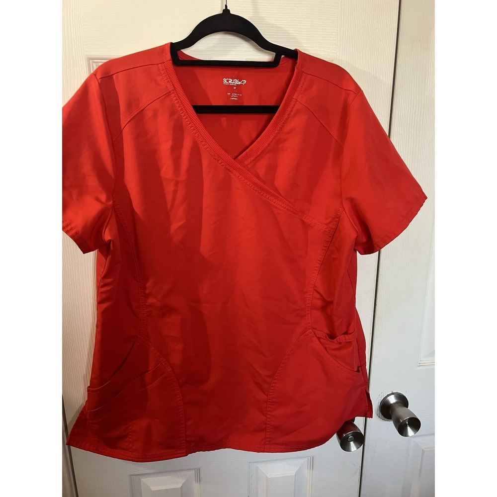 Scrubstar Women's Fashion Mock Wrap Scrub Top Orange Size Large